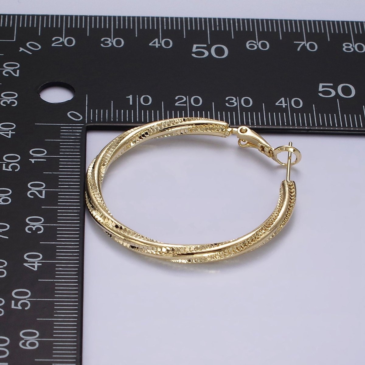 14K Gold Filled 40mm Textured Spiral Hinge Hoop Earrings in Gold & Silver | AE299 AE300