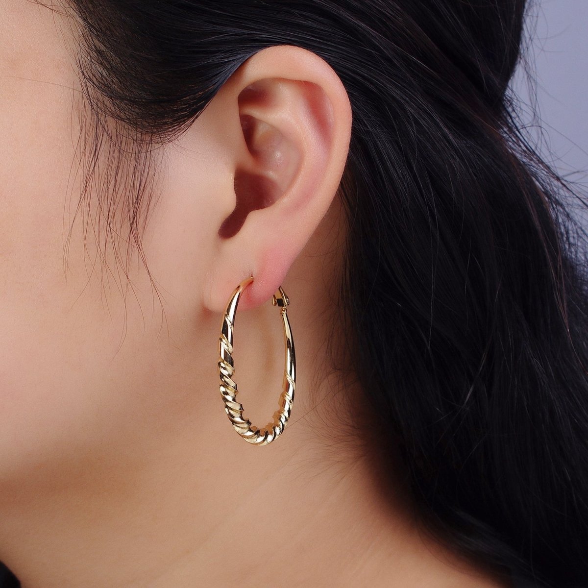 14K Gold Filled 40mm Twisted Spiral Coil Statement Latch Hinge Hoop Earrings | AE065 - DLUXCA