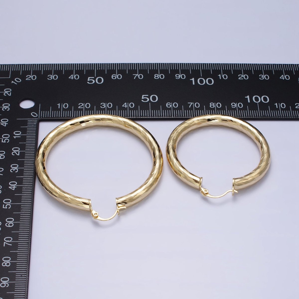 14K Gold Filled 45mm, 55mm Rectangular Multifaceted Twist French Lock Latch Earrings | AE012 AE013