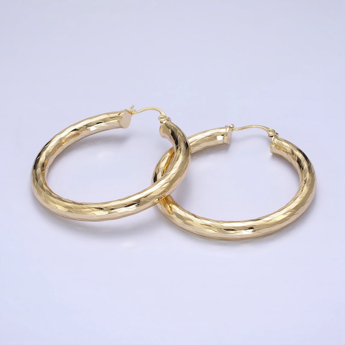 14K Gold Filled 45mm, 55mm Rectangular Multifaceted Twist French Lock Latch Earrings | AE012 AE013