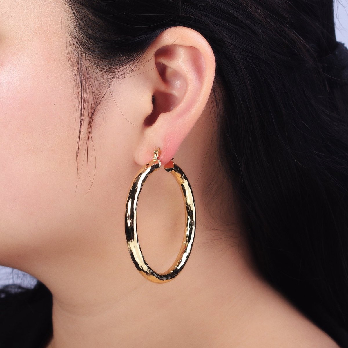 14K Gold Filled 45mm, 55mm Rectangular Multifaceted Twist French Lock Latch Earrings | AE012 AE013
