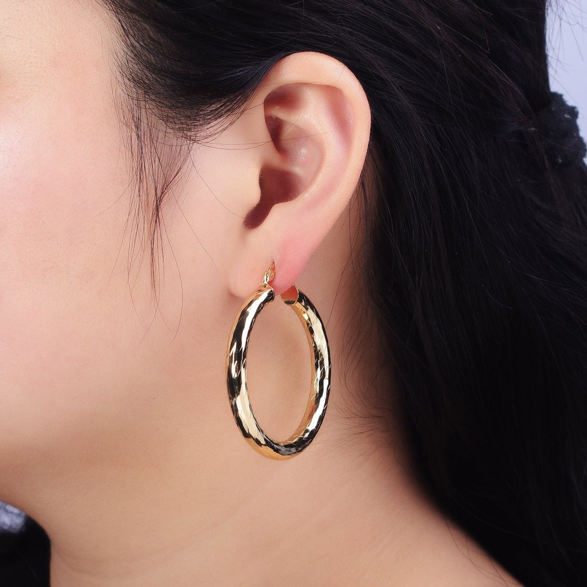 14K Gold Filled 45mm, 55mm Rectangular Multifaceted Twist French Lock Latch Earrings | AE012 AE013