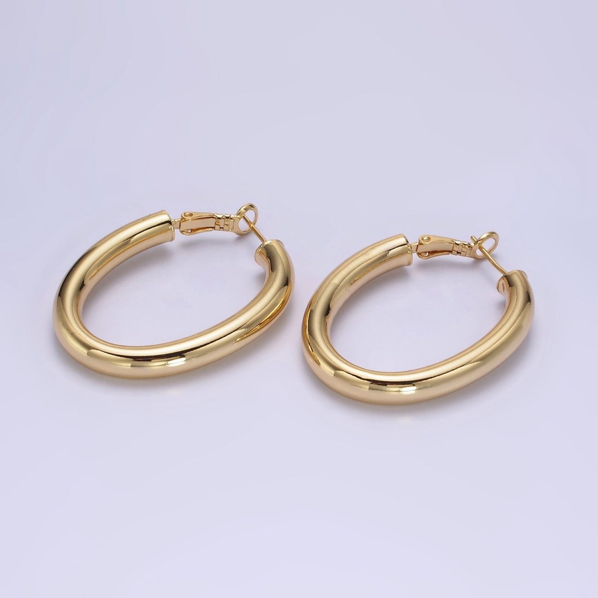 14K Gold Filled 45mm Chubby Oblong Hinge Hoop Earrings in Gold & Silver | AE096 AE097