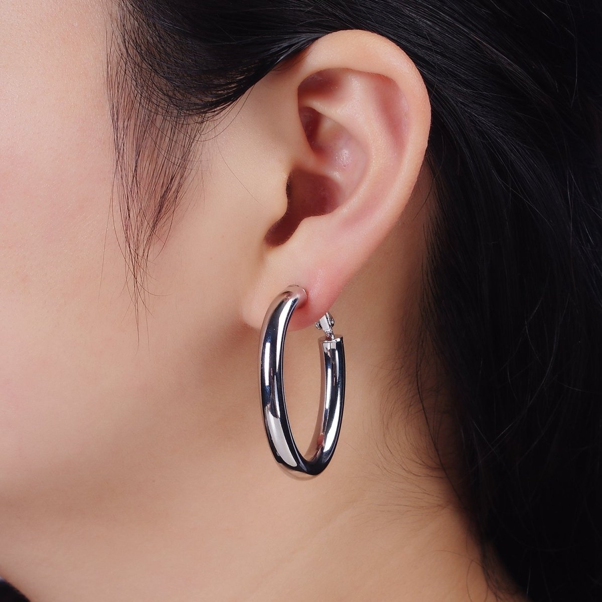 14K Gold Filled 45mm Chubby Oblong Hinge Hoop Earrings in Gold & Silver | AE096 AE097