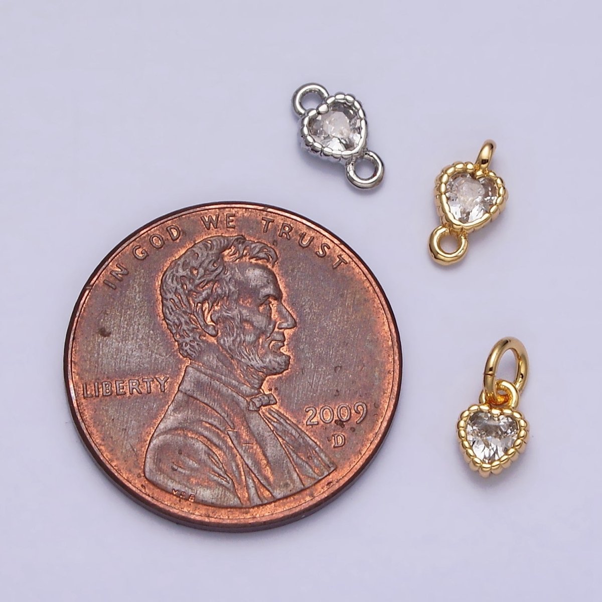 14K Gold Filled 4mm Clear Heart CZ Beaded Charm in Gold & Silver | AC1321 AC1322