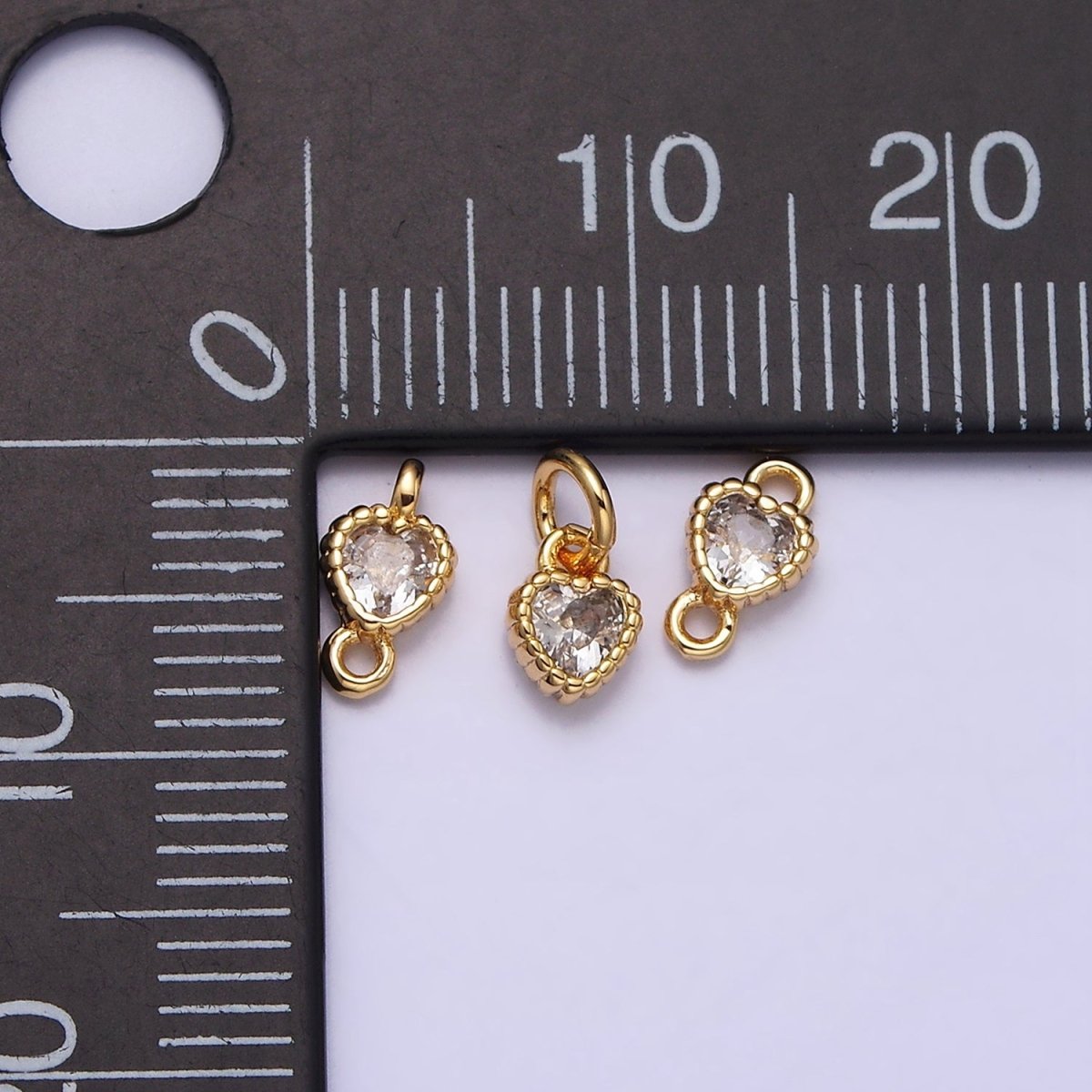 14K Gold Filled 4mm Clear Heart CZ Beaded Charm in Gold & Silver | AC1321 AC1322