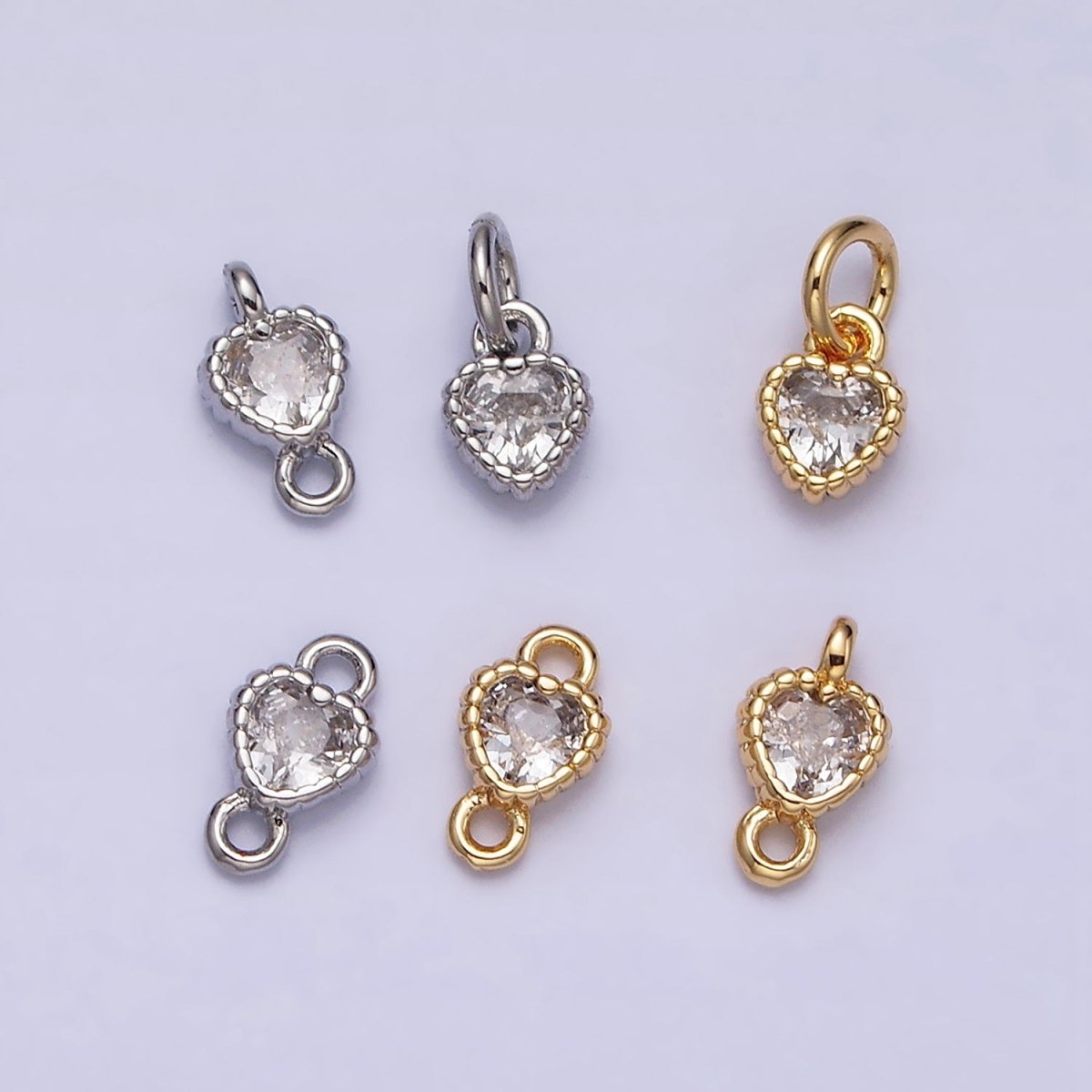 14K Gold Filled 4mm Clear Heart CZ Beaded Charm in Gold & Silver | AC1321 AC1322