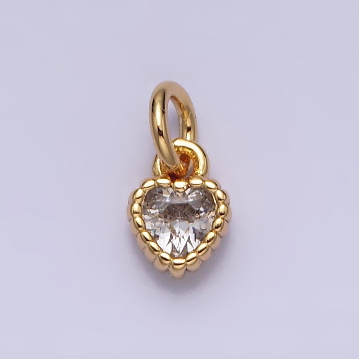 14K Gold Filled 4mm Clear Heart CZ Beaded Charm in Gold & Silver | AC1321 AC1322