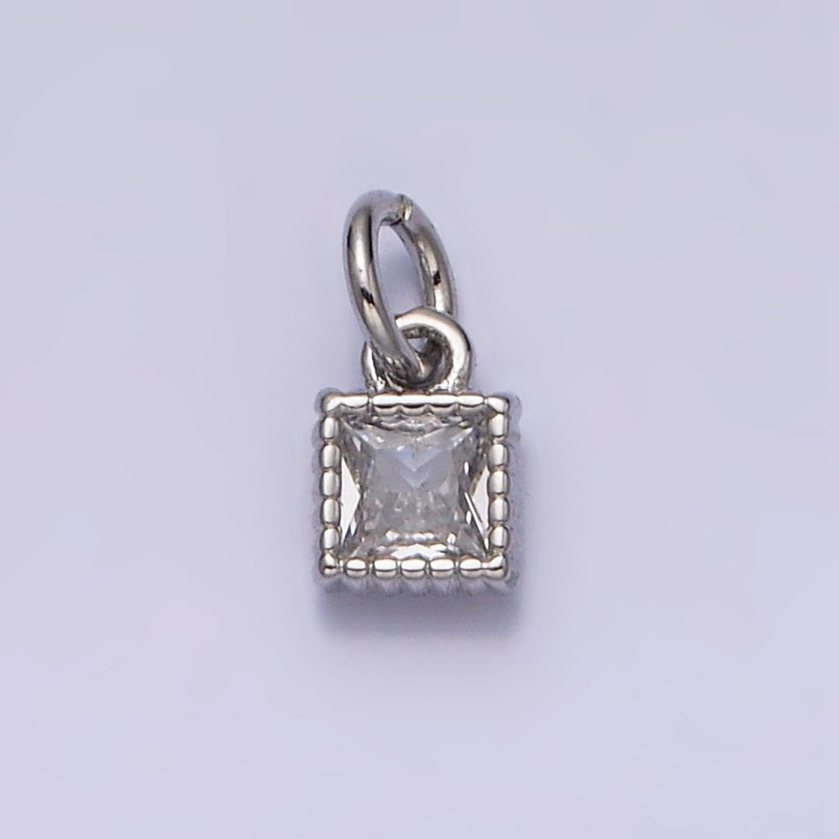 14K Gold Filled 4mm Clear Square CZ Beaded Charm in Gold & Silver | AC1323 AC1324