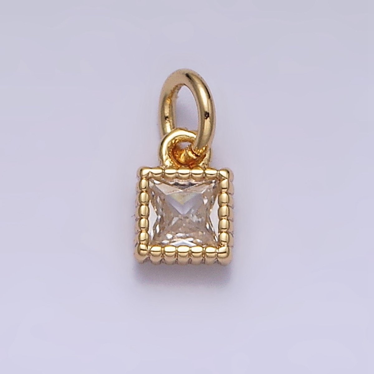 14K Gold Filled 4mm Clear Square CZ Beaded Charm in Gold & Silver | AC1323 AC1324