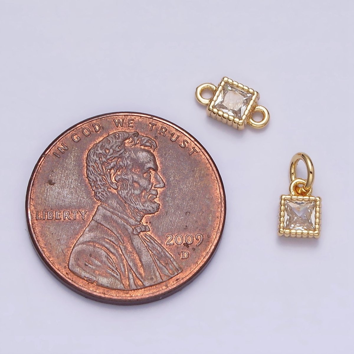 14K Gold Filled 4mm Clear Square CZ Beaded Charm in Gold & Silver | AC1323 AC1324