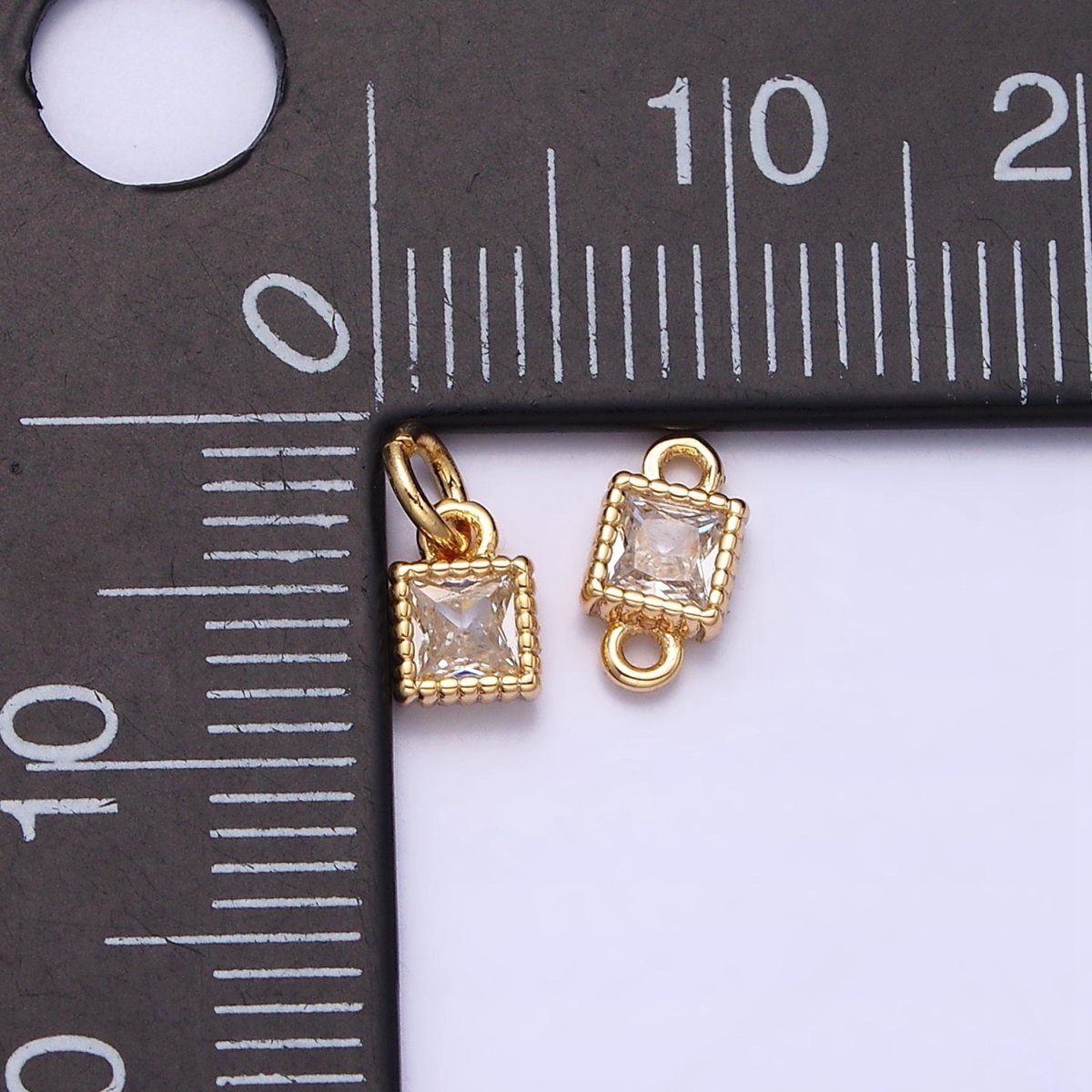 14K Gold Filled 4mm Clear Square CZ Beaded Charm in Gold & Silver | AC1323 AC1324