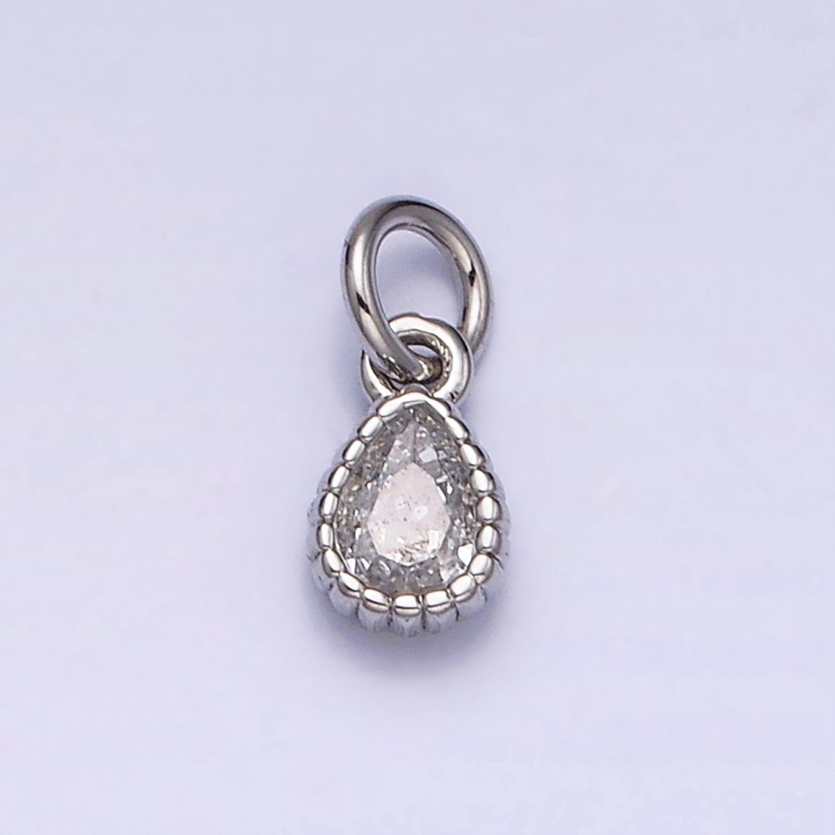 14K Gold Filled 4mm Clear Teardrop CZ Beaded Charm in Gold & Silver | AC1317 AC1318
