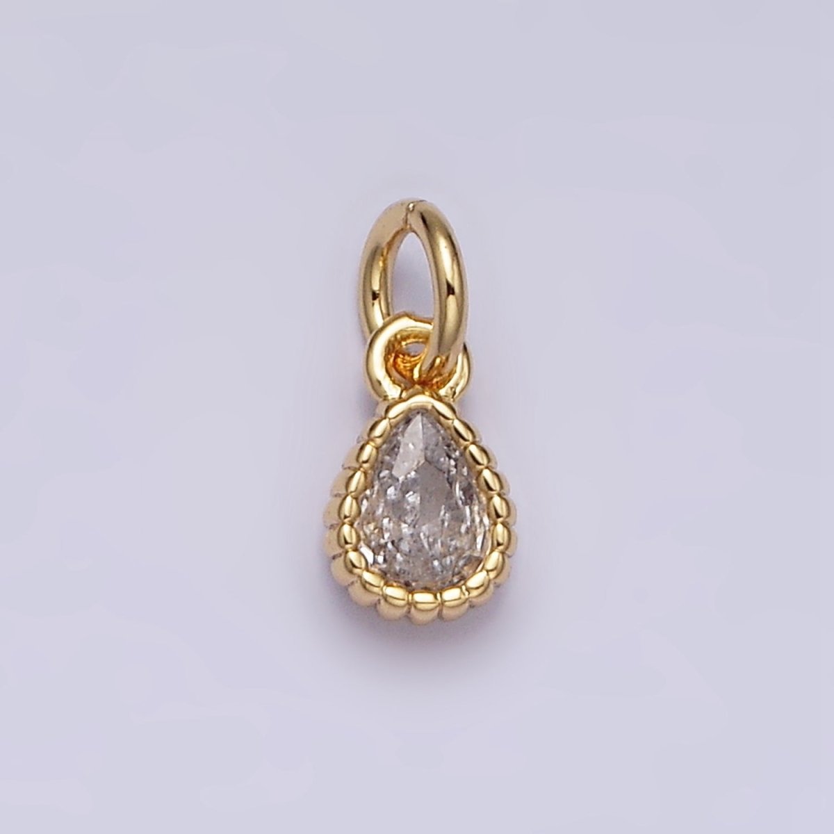14K Gold Filled 4mm Clear Teardrop CZ Beaded Charm in Gold & Silver | AC1317 AC1318