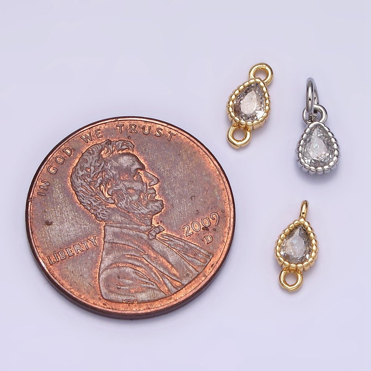 14K Gold Filled 4mm Clear Teardrop CZ Beaded Charm in Gold & Silver | AC1317 AC1318