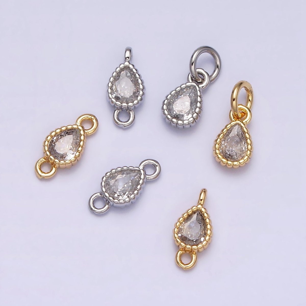 14K Gold Filled 4mm Clear Teardrop CZ Beaded Charm in Gold & Silver | AC1317 AC1318