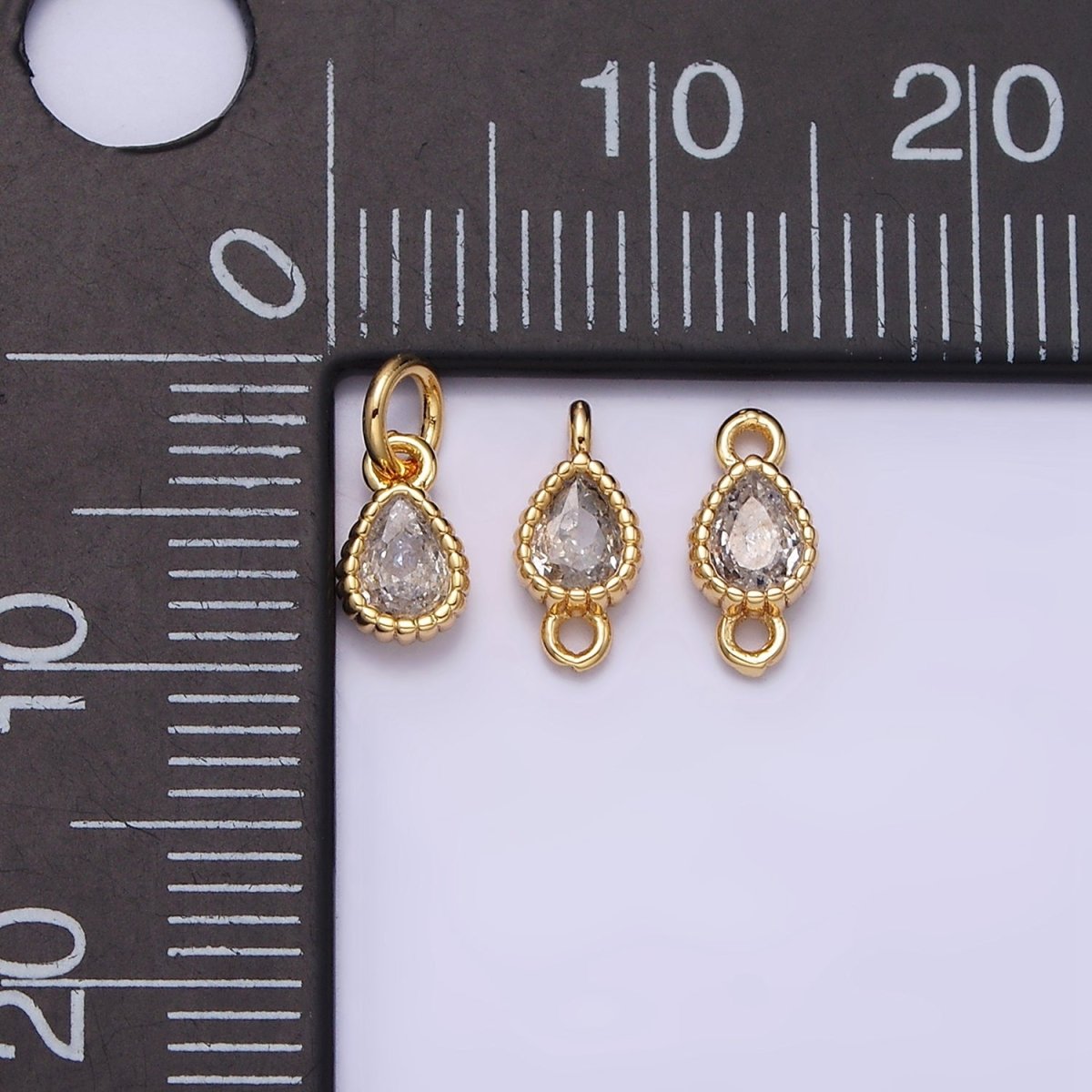 14K Gold Filled 4mm Clear Teardrop CZ Beaded Charm in Gold & Silver | AC1317 AC1318
