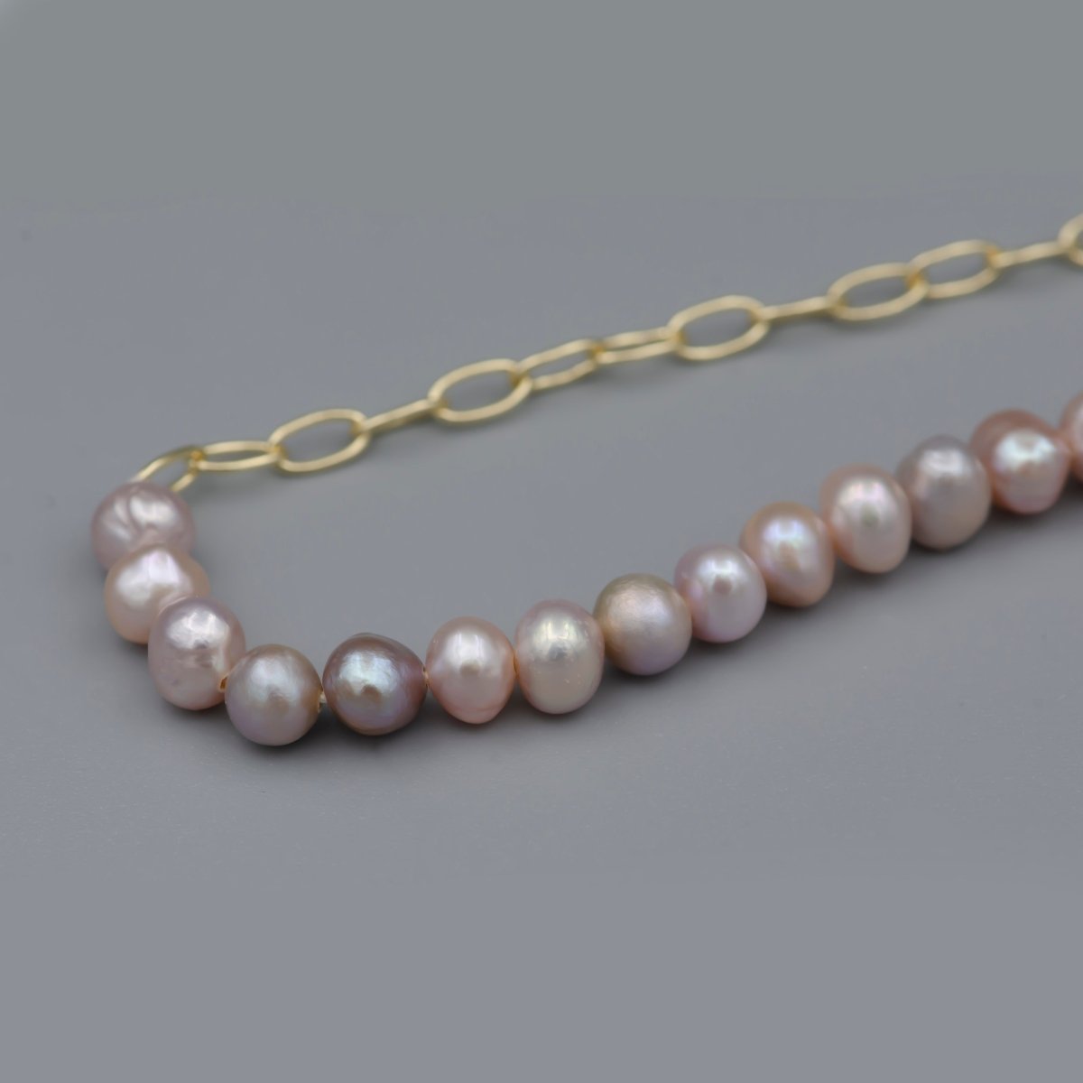 14K Gold Filled 4mm Pink-Purple Pearl Half Cable Link Chain 16.5 Inch Necklace | WA-023 Clearance Pricing