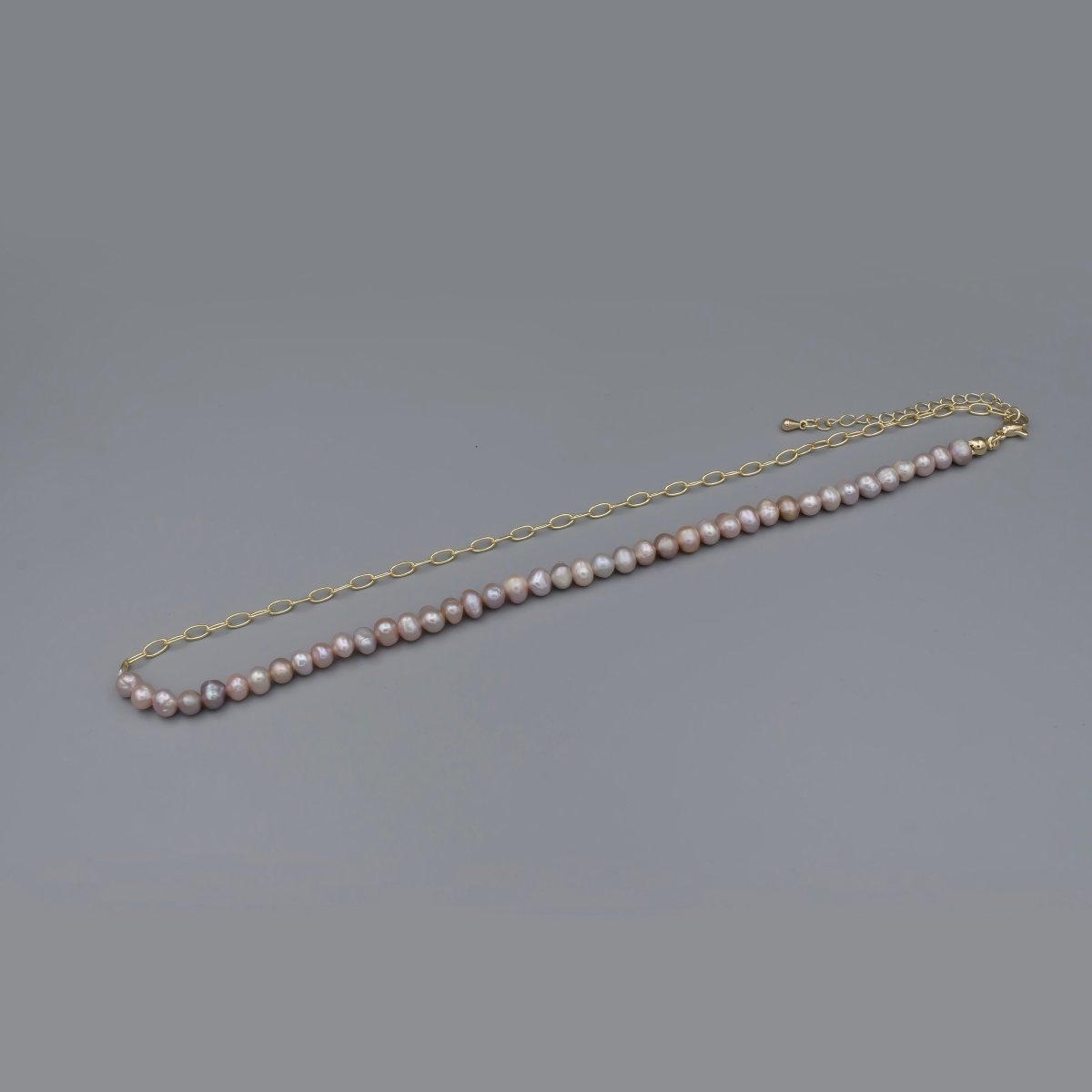 14K Gold Filled 4mm Pink-Purple Pearl Half Cable Link Chain 16.5 Inch Necklace | WA-023 Clearance Pricing