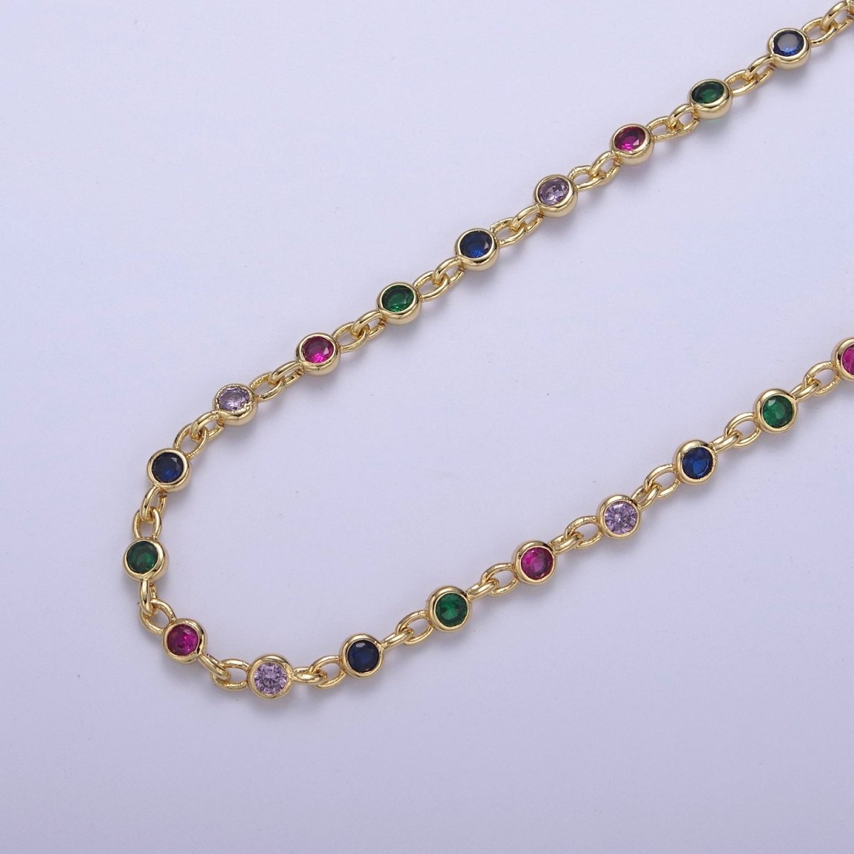 14K Gold Filled 4MM Rainbow Round Cut Bezel Chain by Yard, Station Necklace CZ Diamond by Foot for Necklace Bracelet Jewelry Making | ROLL-773 Clearance Pricing - DLUXCA