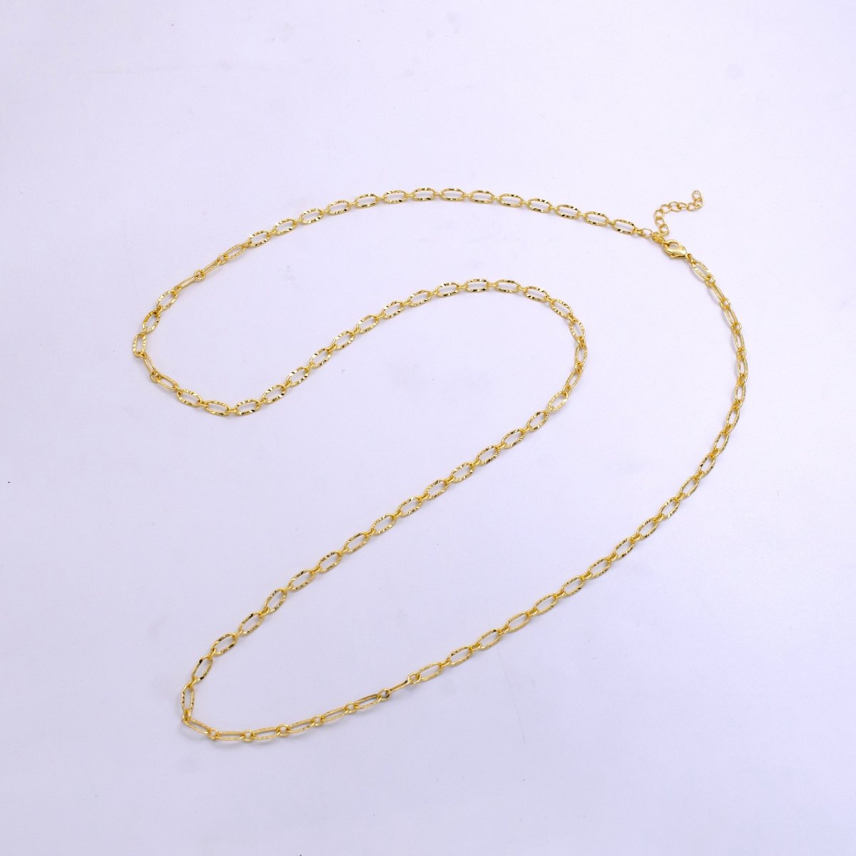 OS 14K Gold Filled 4mm Sunburst Paperclip Chain 29.5 Inch Necklace w. 2 Inch Extender | WA-2439