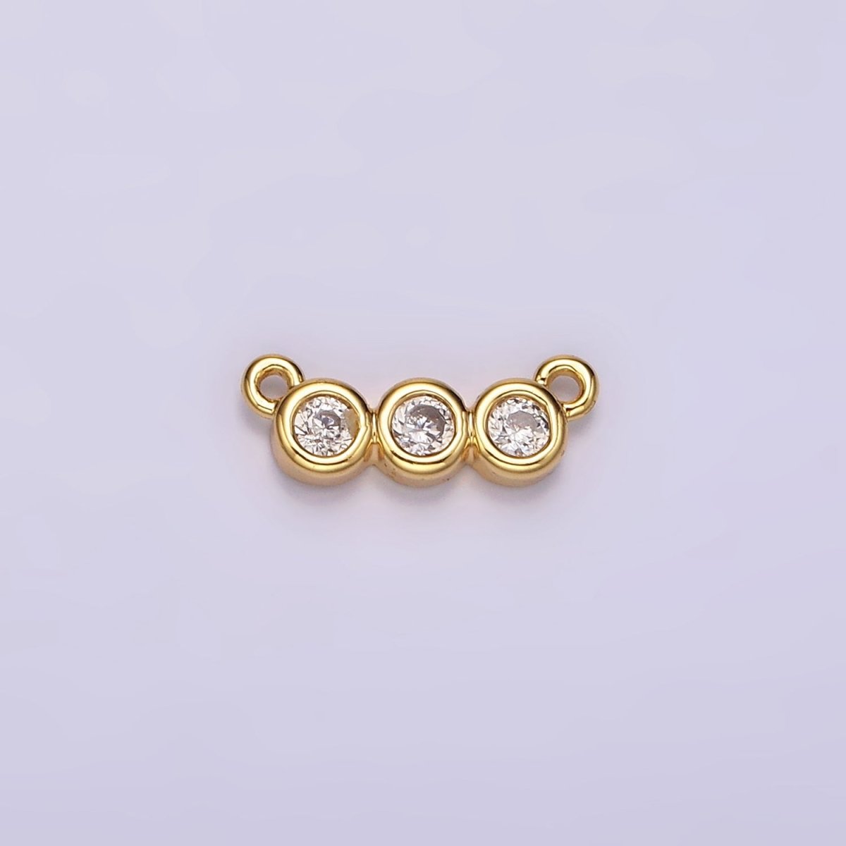 14K Gold Filled 4mm Triple Clear Round CZ Bezel Mini Connector | G794 - DLUXCA