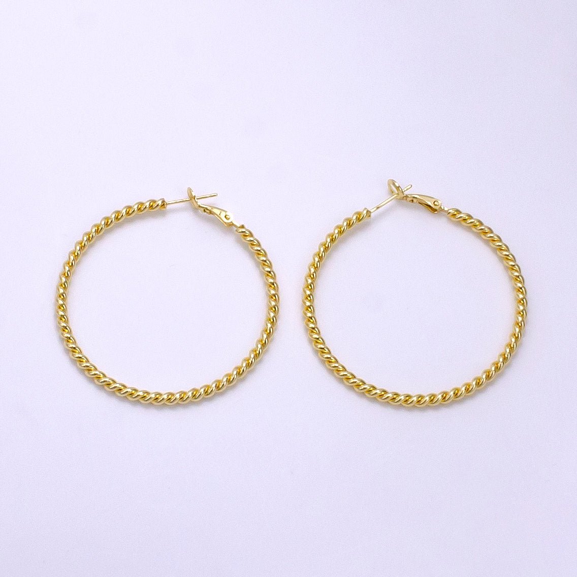 14K Gold Filled 50mm Rope Twist Hinge Minimalist Hoop Earrings | AE532 - DLUXCA