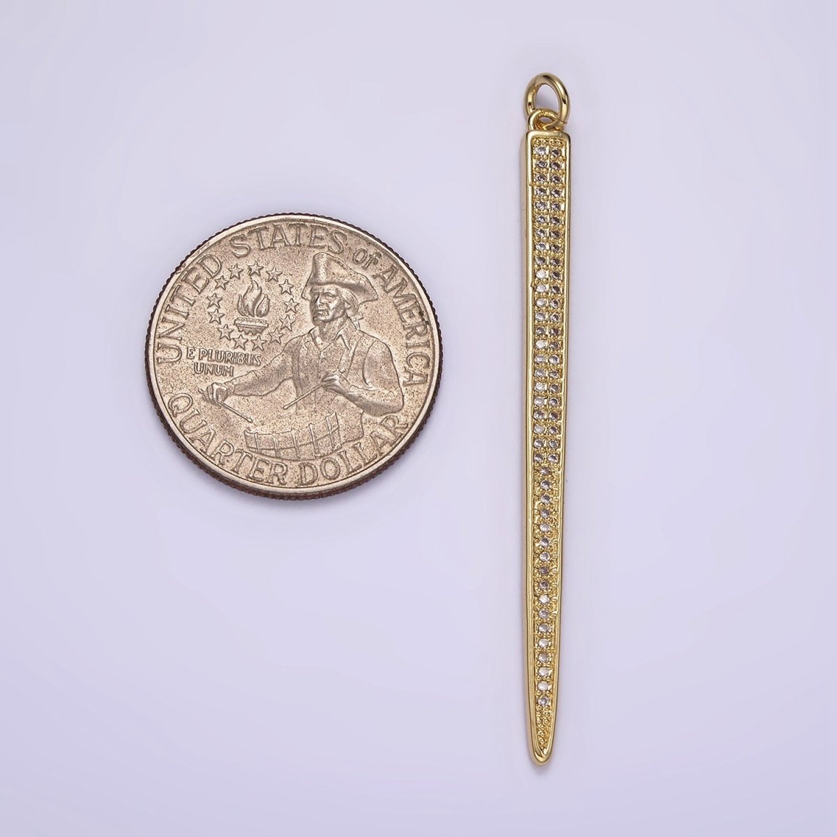 14K Gold Filled 55.5mm Clear Micro Paved CZ Linear Bar Charm in Silver & Gold | AG385 AG386