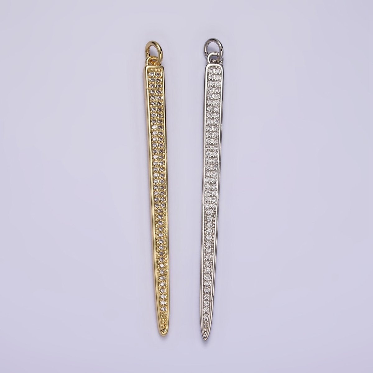 14K Gold Filled 55.5mm Clear Micro Paved CZ Linear Bar Charm in Silver & Gold | AG385 AG386