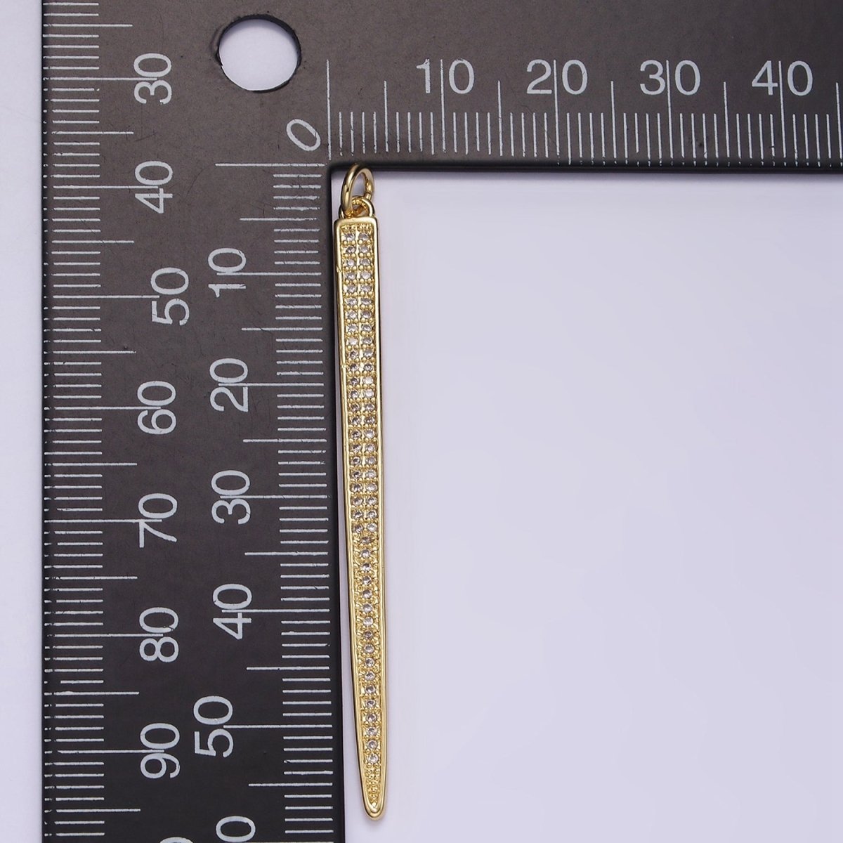14K Gold Filled 55.5mm Clear Micro Paved CZ Linear Bar Charm in Silver & Gold | AG385 AG386