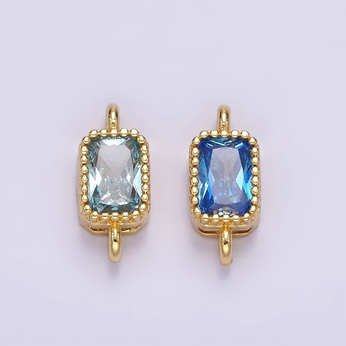 14K Gold Filled 5mm Blue, Baby Blue CZ Baguette Bezel Connector | G176 G177