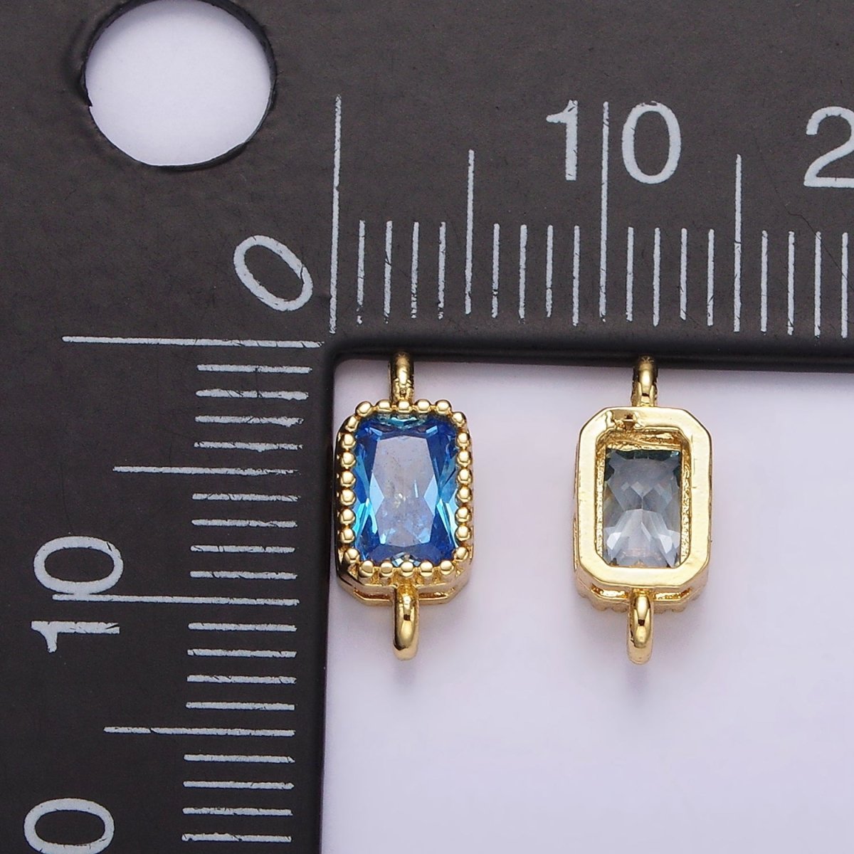 14K Gold Filled 5mm Blue, Baby Blue CZ Baguette Bezel Connector | G176 G177