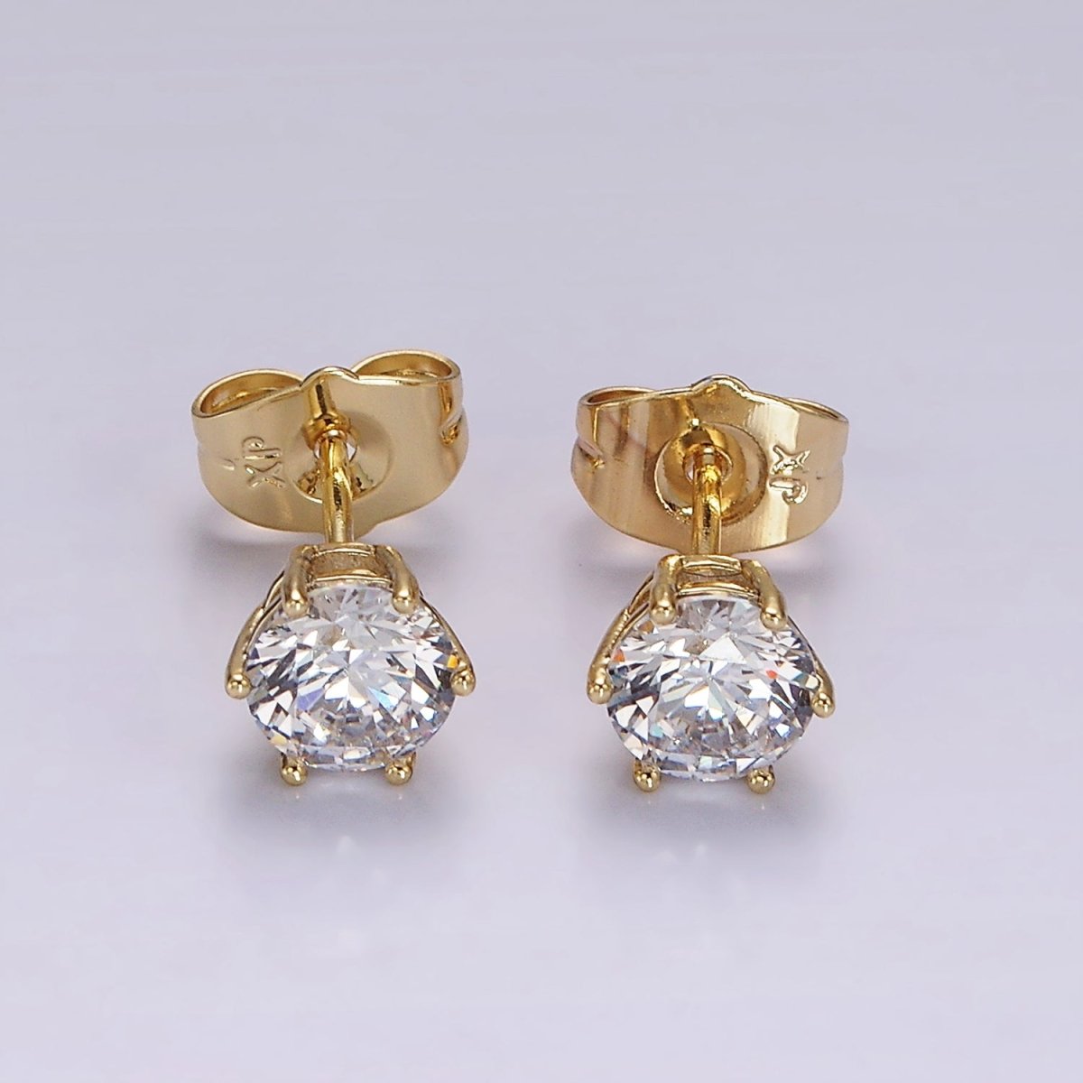 14K Gold Filled 5mm Clear CZ Round Bezel Minimalist Stud Earrings | AB1131 - DLUXCA