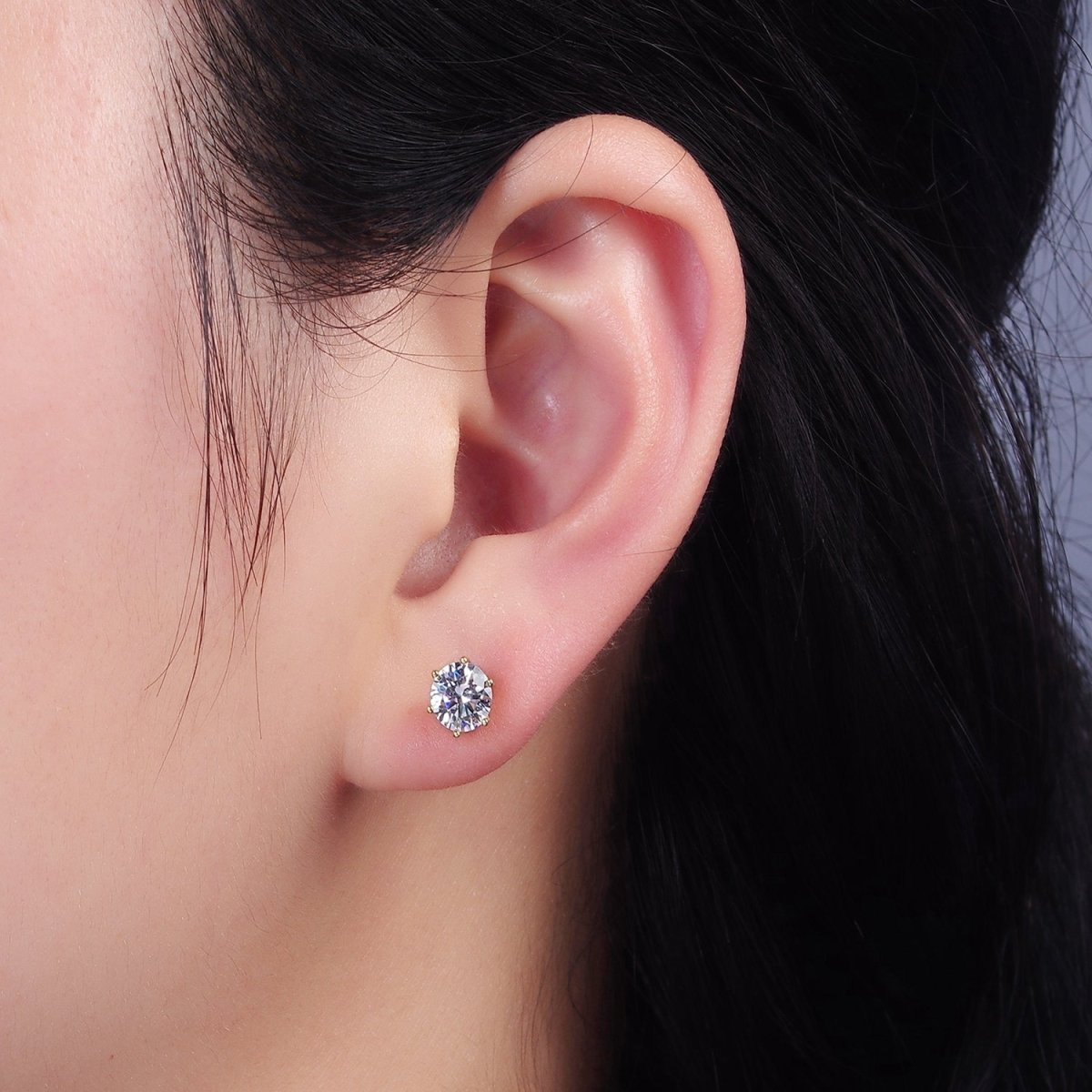 14K Gold Filled 5mm Clear CZ Round Bezel Minimalist Stud Earrings | AB1131 - DLUXCA