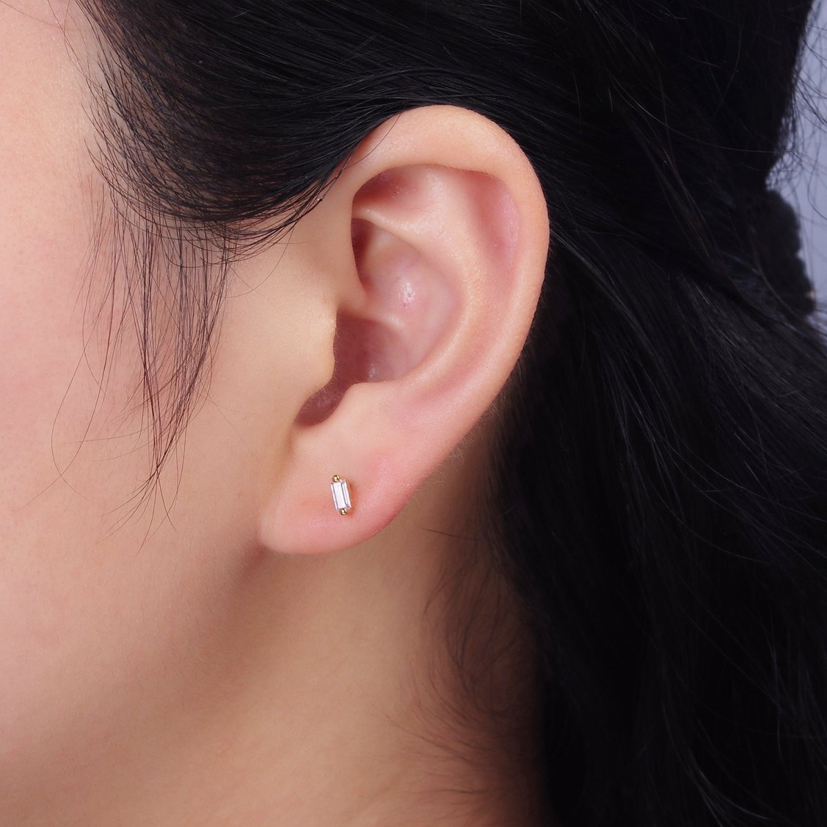 14K Gold Filled 5mm Green, Purple, Fuchsia, Clear, Pink, Blue CZ Baguette Stud Earrings | AE664 - AE669