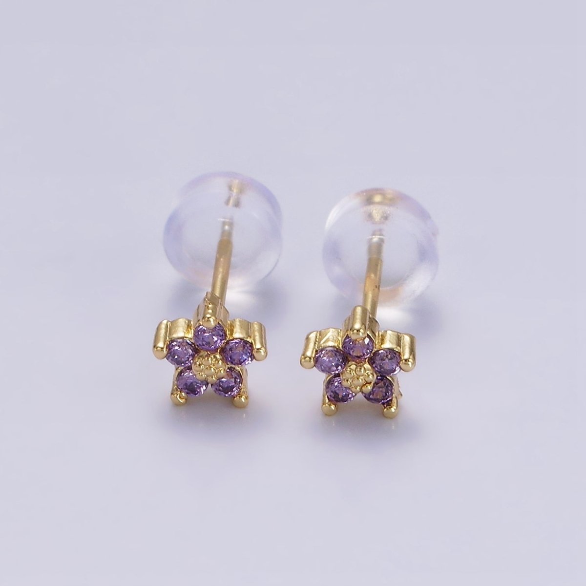 14K Gold Filled 5mm Mini Cubic Zirconia CZ Flower Stud Earrings | AE674 - AE683