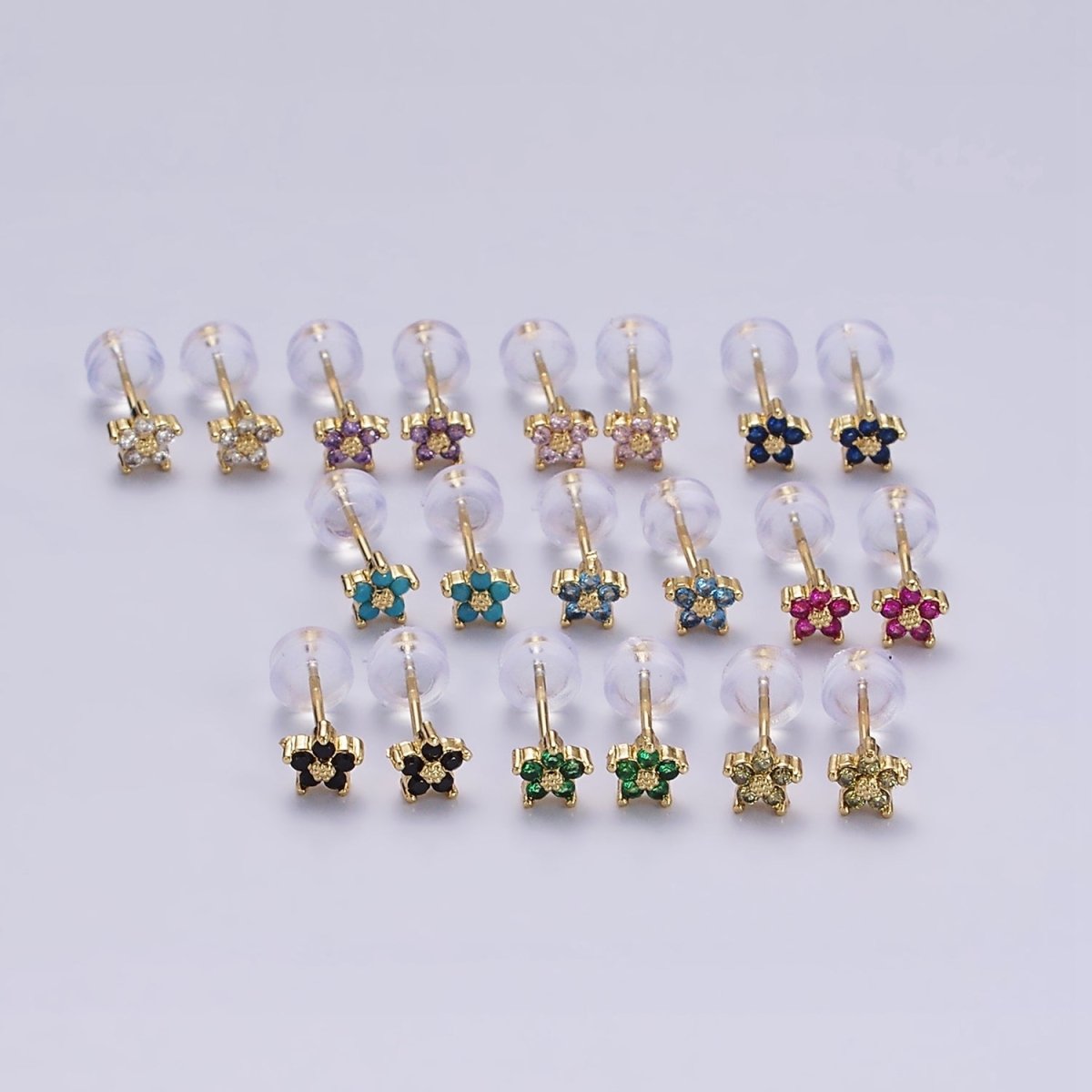 14K Gold Filled 5mm Mini Cubic Zirconia CZ Flower Stud Earrings | AE674 - AE683