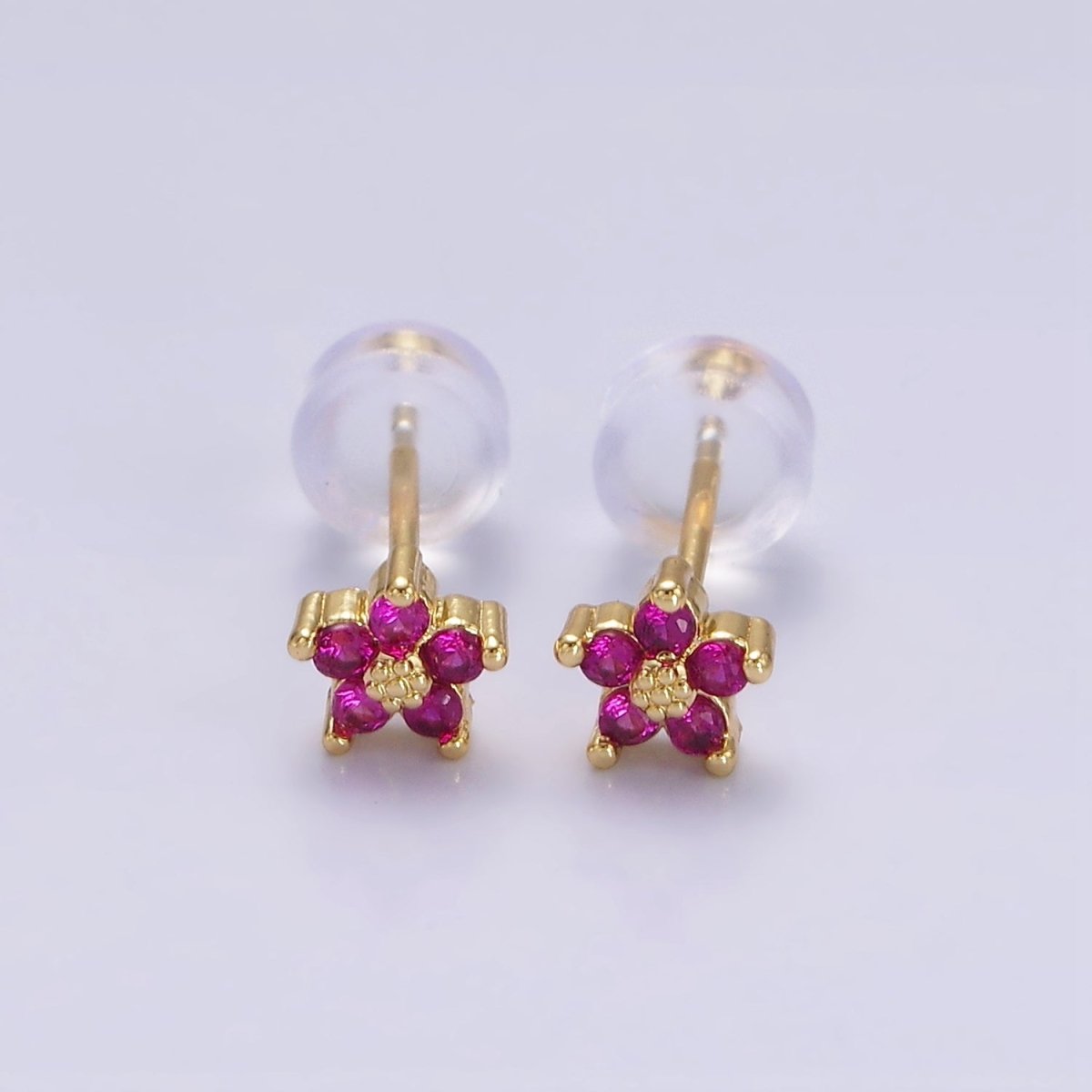 14K Gold Filled 5mm Mini Cubic Zirconia CZ Flower Stud Earrings | AE674 - AE683