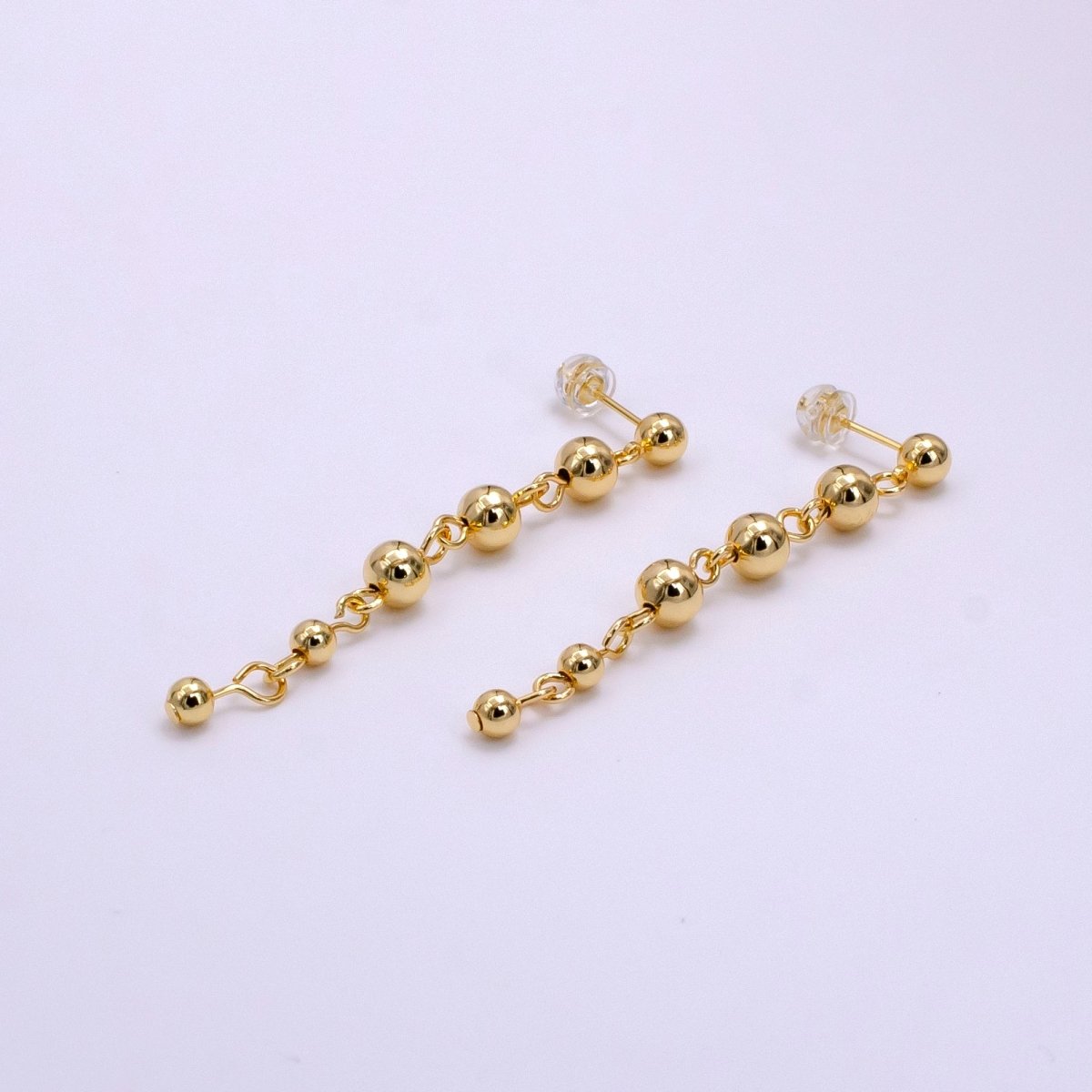 14K Gold Filled 60mm Round Beaded Bubble Minimalist Drop Stud Earrings | AB1102 - DLUXCA