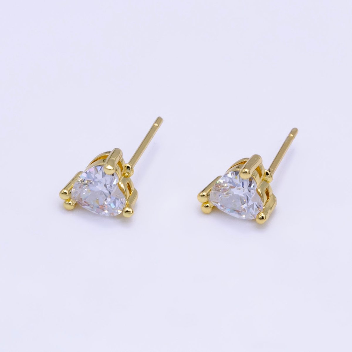 14K Gold Filled 6.5mm, 9mm Clear CZ Heart Bezel Stud Earrings | AE599 AE762