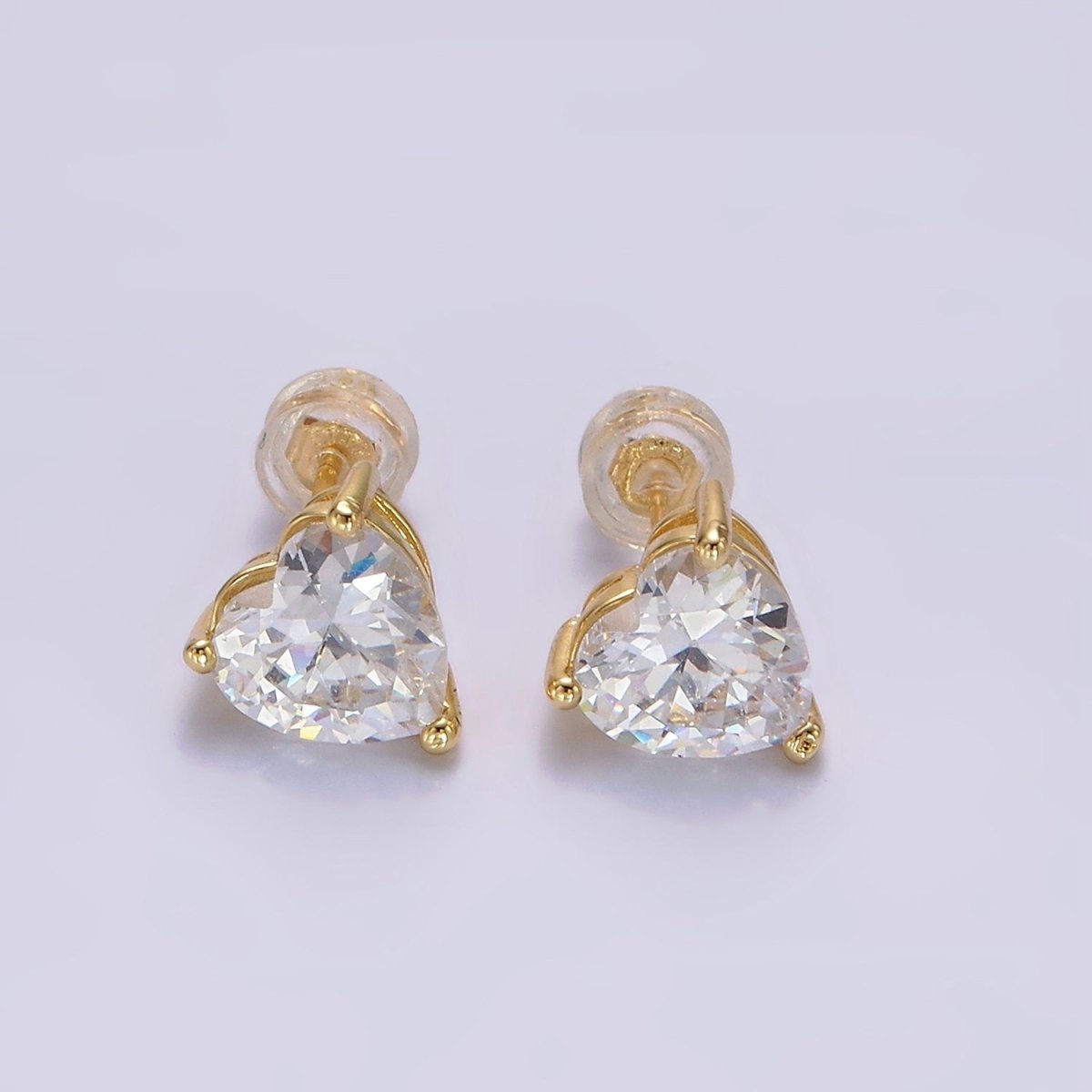 14K Gold Filled 6.5mm, 9mm Clear CZ Heart Bezel Stud Earrings | AE599 AE762