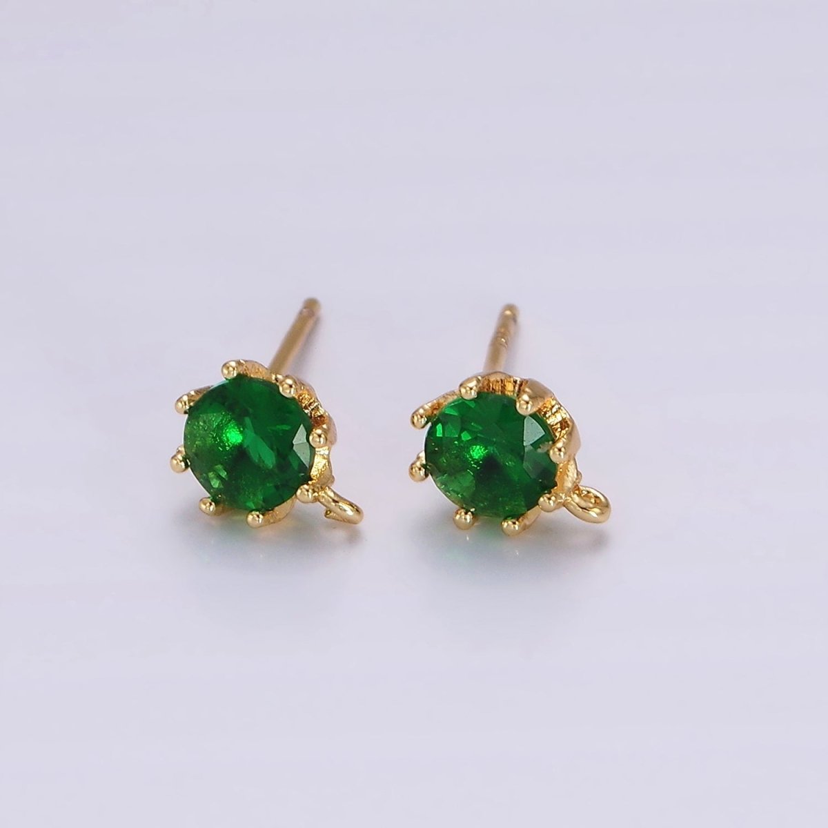 14K Gold Filled 6.5mm Clear, Green Round CZ Open Loop Stud Earrings | Z634 Z635