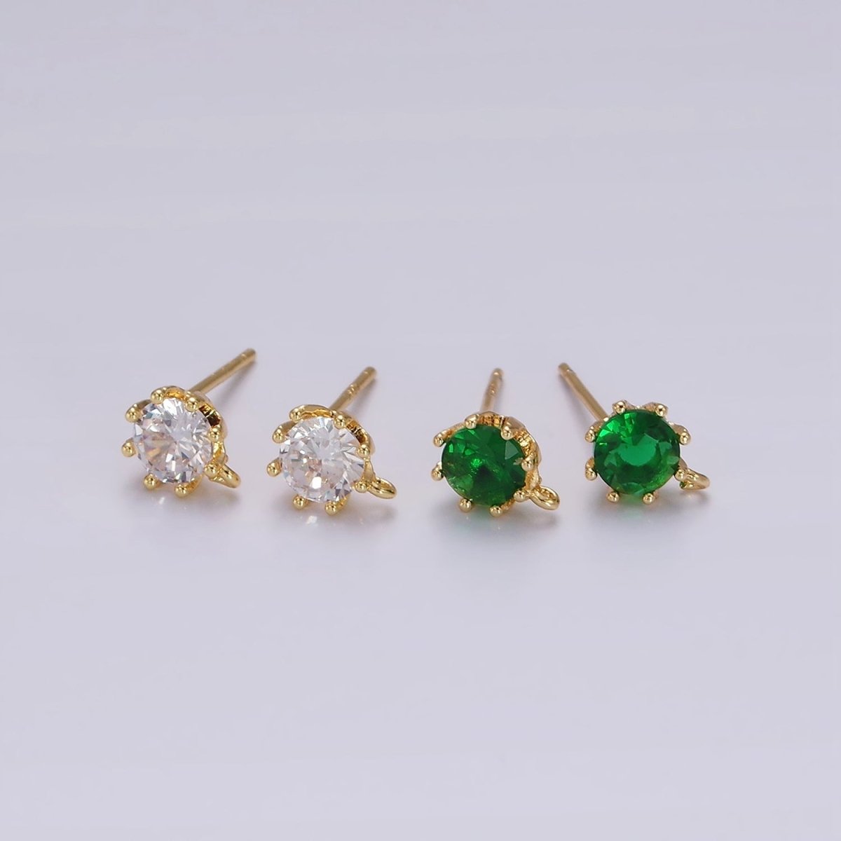 14K Gold Filled 6.5mm Clear, Green Round CZ Open Loop Stud Earrings | Z634 Z635