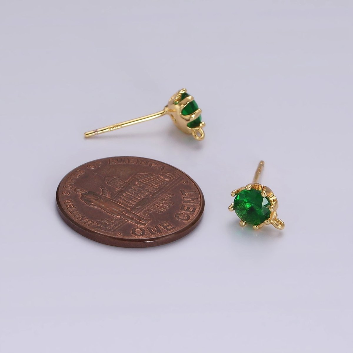 14K Gold Filled 6.5mm Clear, Green Round CZ Open Loop Stud Earrings | Z634 Z635