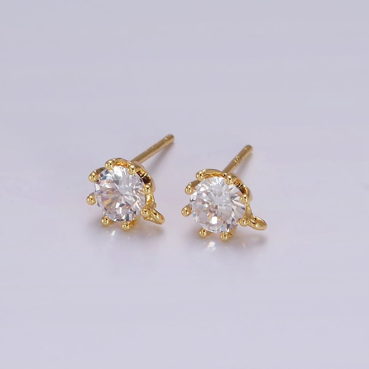 14K Gold Filled 6.5mm Clear, Green Round CZ Open Loop Stud Earrings | Z634 Z635