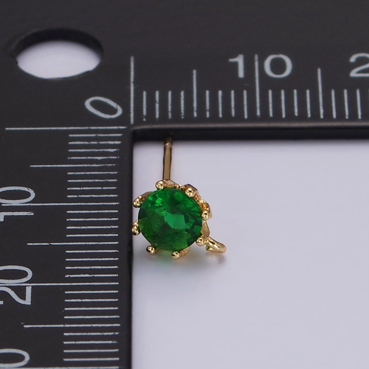 14K Gold Filled 6.5mm Clear, Green Round CZ Open Loop Stud Earrings | Z634 Z635
