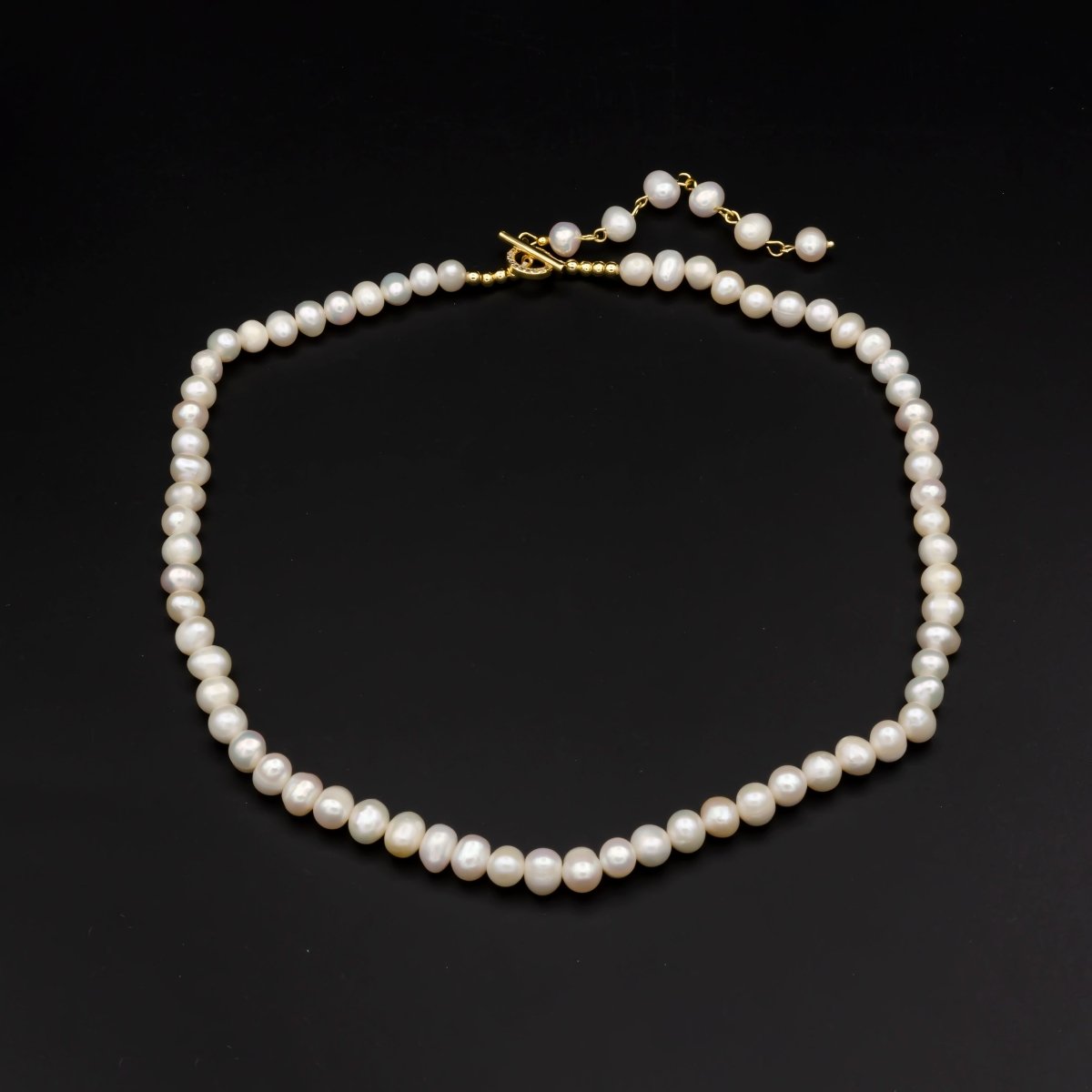 14K Gold Filled 6.5mm Round Freshwater Pearl Beaded Toggle Clasps w. Extender | WA-334 Clearance Pricing