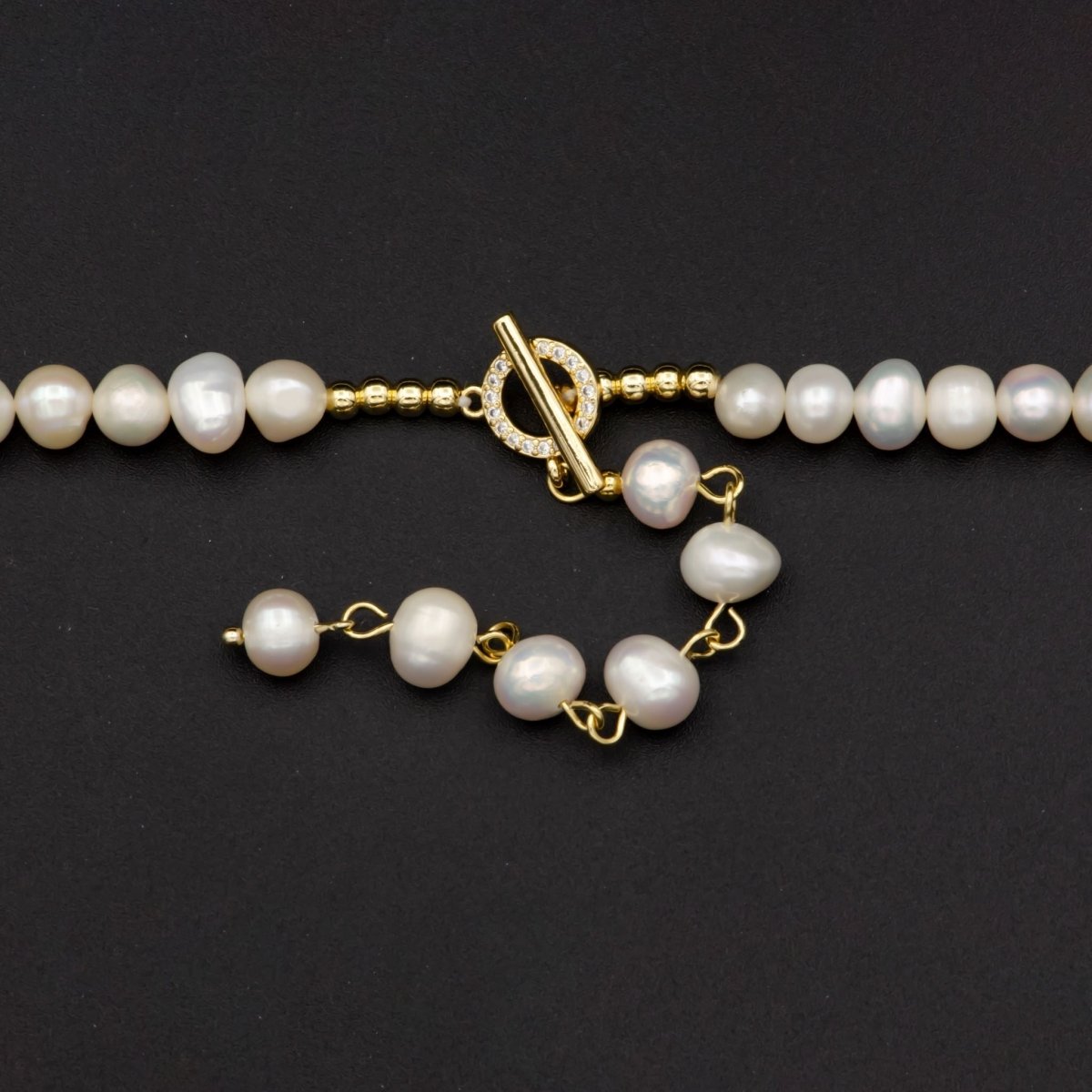 14K Gold Filled 6.5mm Round Freshwater Pearl Beaded Toggle Clasps w. Extender | WA-334 Clearance Pricing