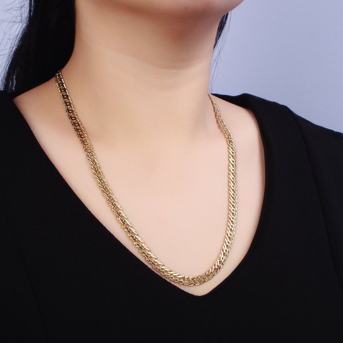 14K Gold Filled 6.6mm Designed Diamond-Cut Curb 21 Inch, 19.5 Inch, 24 Inch Layering Chain Necklace | WA-1734 WA-1738 WA-1739 Clearance Pricing