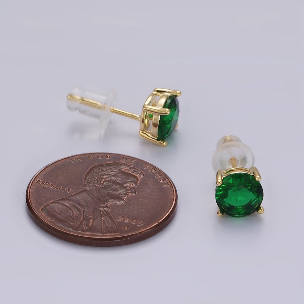 14K Gold Filled 6mm Clear, Pink, Blue, Green CZ Round Stud Earrings in Gold & Silver | V342 - V353
